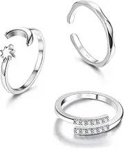 [Sllaiss] Toe Rings for Women 925 Sterling Silver Band Toe Rings 3Pcs Heart Flower Hollowed Toe Rings Open Adjustable Toe Rings Summer Foot Jewellery