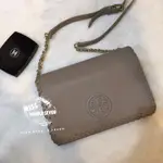 TORY BURCH TB 真皮編織磁扣方包 鏈包 側背包❤超美優雅奶茶灰 現貨+預購