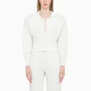 [Art Essay] White knitted cardigan L White
