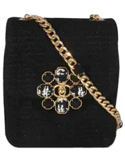 Chanel Black Tweed Camellia Flower Mini Flap Bag (Authentic Pre-Loved)