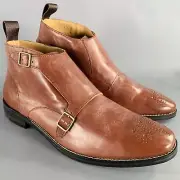 COLE HAAN Size 9.5 Brown Perforated Leather Double Monk Strap Boots