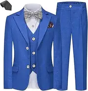 [Kidinix] Boys Suits 6 Piece Formal Suit Set Slim Fit Formal Dress Clothes Ring Bearer Outfit for Kids