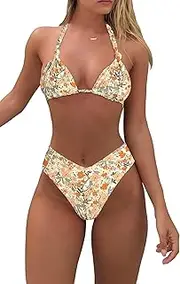 [geluboao] Bikini Sets for Women Sexy Halter Triangle String Bikini Cheeky V Cut High Waisted Thong Swimsuits 2 Piece