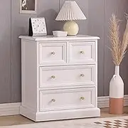 KCTOT Chest of Drawers, Solid Wood Storage Cabinet, Bedroom Bedside Table, American Style Living Room Sideboard (Beige, White, Walnut)(White,58cm/22.8in)