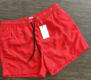 PAUL SMITH Swimwear Men’s Swim Short SMALL Red Embroidered Fluoro Flash NWT $150
