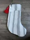 Hearth & Hand Magnolia Christmas Stocking w/Pom Pom Red Grey Stripes NEW
