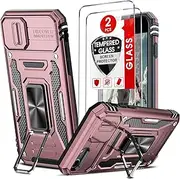 LeYi for iPhone SE 3rd/ 2nd Generation Case: iPhone 7/8/ SE 2022 2020 Phone Case with Slide Camera Cover+ 2pcs Tempered Glass Screen Protector, Full Body Case with Kickstand for iPhone SE, Rose Gold