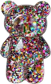 1Pc Multicolor Mobile Phone Finger Holder Mobile Phone Cartoon Foldable Epoxy Sequins,3D Cute Bear Shaped Phone Tok Folding Bracket for Desktop Stand,Cell Phones Grips and Accessories