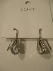 Ann Taylor LOFT Womens Crystal Teardrop Dainty Silver Earrings NWT 24.50