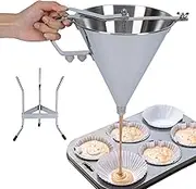 Nisorpa 1.8L Stainless Steel Confectionery Funnel with Stand and 3 Nozzles Commercial Cake Decorating Tool Batter Dispenser with Piston Funnel Dispenser for Takoyaki and Baking