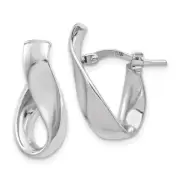 Real 14kt White Gold 5mm High Polished Omega Back Hoop Earrings
