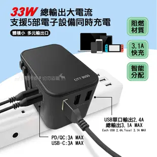 【CityBoss】CITY 33W多國轉換旅行充電器 PD/Type-c/USB-A 多孔快充頭 萬用旅充頭