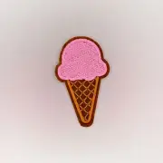 Ice Cream Patch — Iron On Badge Embroidered Motif — Pink Cone Icecream Cute