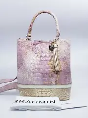 NWT BRAHMIN Lilac Whimsy AMELIA Bucket Bag Top Handle/Shoulder Croc Leather