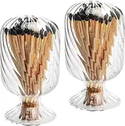 moonoom 2 Set Helix Shaped Match Holder, Glass Matches Cloche for 4 Inch, Upside Down Match Holder Jar for Scented Candle on Dining Table Fireplace Bathroom Decoration
