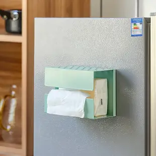 壁掛紙巾盒 面紙盒 紙巾盒 磁吸紙巾架冰箱置物架多功能台面壁掛創意北歐ins磁吸紙巾掛架盒『YJ00401』1