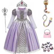 Unbrand Tangled Rapunzel Princess Dress Skirt Halloween Party Cosplay Costume Girls Dress Wig Handbag Dress kit 01 120cm