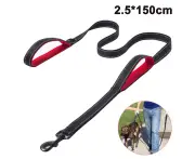 Dog Leash Heavy Duty Double Handles Lead（1.5m Black red） - Black red