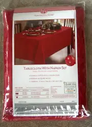 Huntington Home Tablecloth with 6 Napkin Set / Oblong 60 x 104 Burgundy-Red