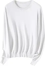 [SANGTREE] Women's Crewneck Soft Knit Pullover Sweater, White, Medium