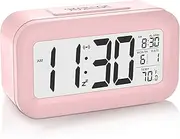 Necomi Nightlight Digital Alarm Clock, Creative Smart, Bedside Desk Table Electronic Clock Battery Operated Mute Luminous Alarm Clock with Adjustable Light, Suitable for Students and Children (Pink)