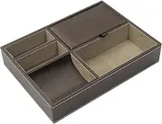 [Aymorder] Night Stand Organizer with 5 Compartment, Men's Valet Tray Chest of Drawers Organiser, PU Leather Bedside Table Desk Dresser Organizer for Jewelry Wallet Phone Sunglasses Coins Keys (BN)