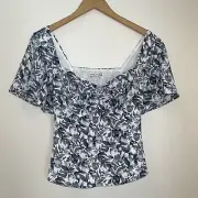 Abercombie & Fitch Size Small Crop Top Floral Smocked Flutter Sleeves