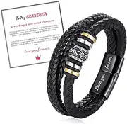 [APIUWOXE] To My Son Grandson Nephew Multi-Layer Braid Leather Bracelet Birthday Christmas Gifts Ideas for Teen Boys