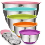 Mixing Bowls Set of 5 Wildone Stainless Steel Nesting Bowls with Colorful Lid...