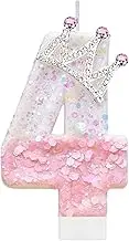 Pink Birthday Number 4 Candle for Cake, Pink Crown Cake Topper Princess Birthday Party Decorations Cupcake Topper Party Favors Decor Supplies