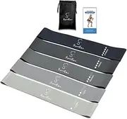 Grey Booty Bands Set - 5 Piece Eco-Friendly Natural Latex Resistance Bands - Gym & Home Exercise, Pilates, Strength Training - Colour-Coded, Tear-Resistant Fitness Equipment