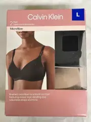 Calvin Klein Ladies' Lightly Lined Wirefree Bra, 2-pack BLACK/BARE Large (127)