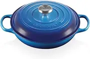[Le Creuset] Signature Enamelled Cast Iron Shallow Casserole Dish With Lid, 26 cm, 2 Litres, Azure, 21180262202430