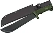 SZCO Supplies 16" Machete with Saw Back Blade – Tactical Hunting Knife with Rubberized Handle, Stainless Steel Blade, and Nylon Sheath – Military Style Camping and Outdoor Tool