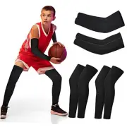 Geyoga 4 Pairs Kids Leg Sleeves Compression and Arm Sleeves Youth Medium Black
