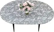 Pioggia Oval Classic Elastic Edged Flannel Backed Vinyl Fitted Table Cloth Waterproof Oil-Proof Plastic Table Cover - Fits Tables up to 48" W x 68" L