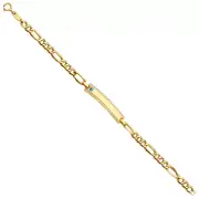 14K Yellow Gold 6"Inch Figaro Chain Evil Eye Blue Child Kid Baby ID Bracelet