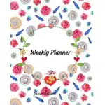 WEEKLY PLANNER: RED ROSES AND BLUE LEAVES ONE YEAR MONTHLY UNDATED PLANNER