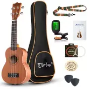 Everjoys Soprano Ukulele Starter Kit - Professional Mahogany 21 inch Ukelele w/O