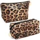 2 Pack Leopard Travel Makeup Pouches, Cosmetic Organizer Toiletry Bags, 2 Sizes