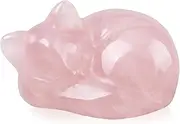 Crystal Cat Statue Decor, Healing Crystal Sleeping Cat Figurines, Cat Gifts for Women, Cute Desk Decor, Cat Sculpture Office Decor, Lucky Kitten Decoration for Cat Lover (Pink)