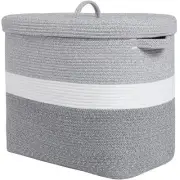 22"x14"x18" Rectangular Extra Large Storage Basket With Lid, Large Cotton Rop...