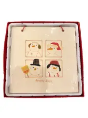 Hallmark Frosty Days Snowman Ceramic Trivet Hanging Wire 6 Inch Square With Box