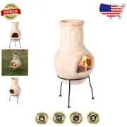 Contemporary Sun Design Clay Fire Pit with Metal Stand – 12" Round Outdoor Charm