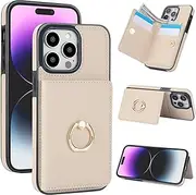 Boyobacase for iPhone 13 Pro Max Case Wallet with Card Holder,for iPhone 13 Pro Max Flip Case 360°Rotation Ring Holder Kickstand Protective Phone Cover with 4 Card Slots and Cash Pocket-Beige
