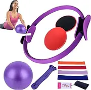 Pilates Ring and Ball Set, Pilates Equipment for Home Workouts, Lightweight Exercise Equipment for Arms, Legs and Core (Sliding Discs＋latex Rings＋pilates Rings＋yoga Balls＋drawstring Bags＋latex Straps)