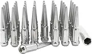 Wheel Accessories Parts 32 Pcs 9/16"-18 Thread Spike Spline Solid Metal 4.40" Long Lug Nuts Chrome Truck Spline Hex Fits 1994-10 Ram 2500 3500 1975-97 Ford F250 F350 C20 K20 C2500 C3500