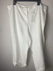 eileen fisher women’s plus white heavy 100% linen capri with tabs size 1X
