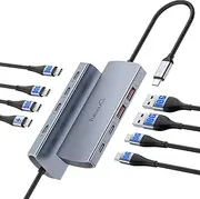 USB 3.2 Hub 10Gbps Gen2 with 5 USB C 3.2, 2 USB A 3.2, PD 100W Max, Thunderbolt 3 | 4 Hub 8-Ports for MacBook, iPad, iPhone 15/Pro/Max, Dell, HP, Samsung, PC, Flash Drive, Etc (Not Support Monitor)