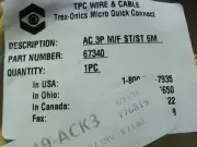 Tpc Wire 67340 Quick Connect Cable Assembly 3P Stright Male/Fem - Factory Sealed